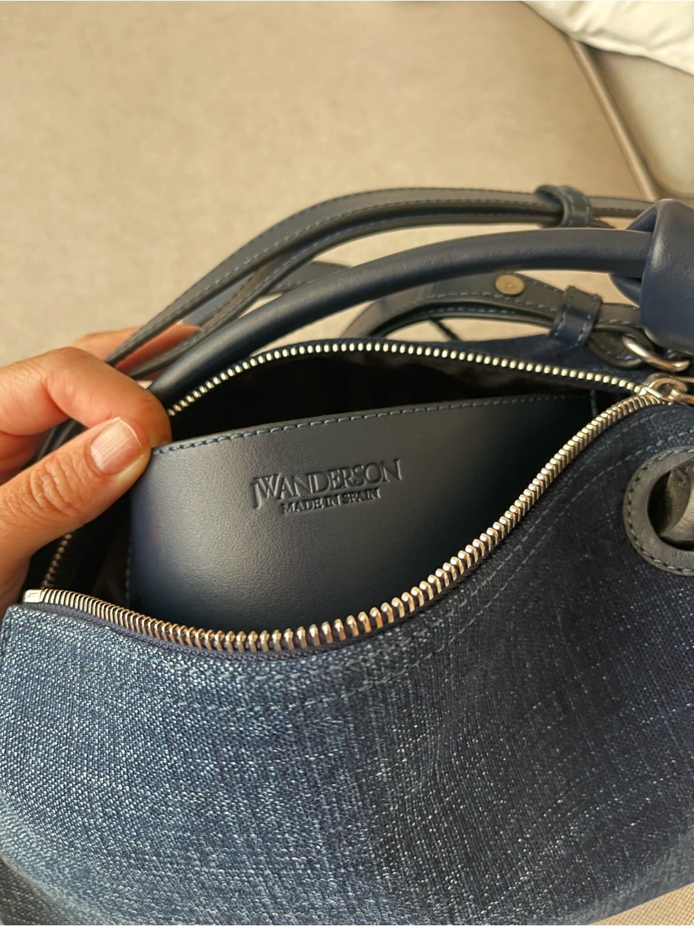 JW Anderson Corner Acid Wash Denim Zipped Crossbody Bag - Picture 3 of 5